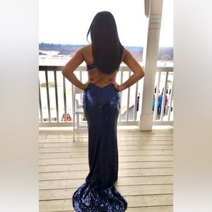 Midnight blue sequins prom dress